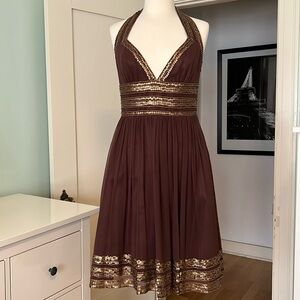 Adrianna Papell Evening dress Brown with Gold Sequins Cocktail Glamour size 6